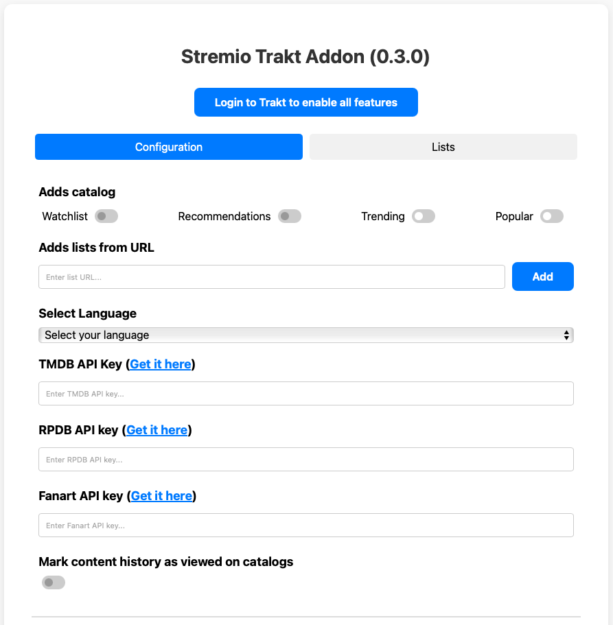 Stremio Trakt Addon